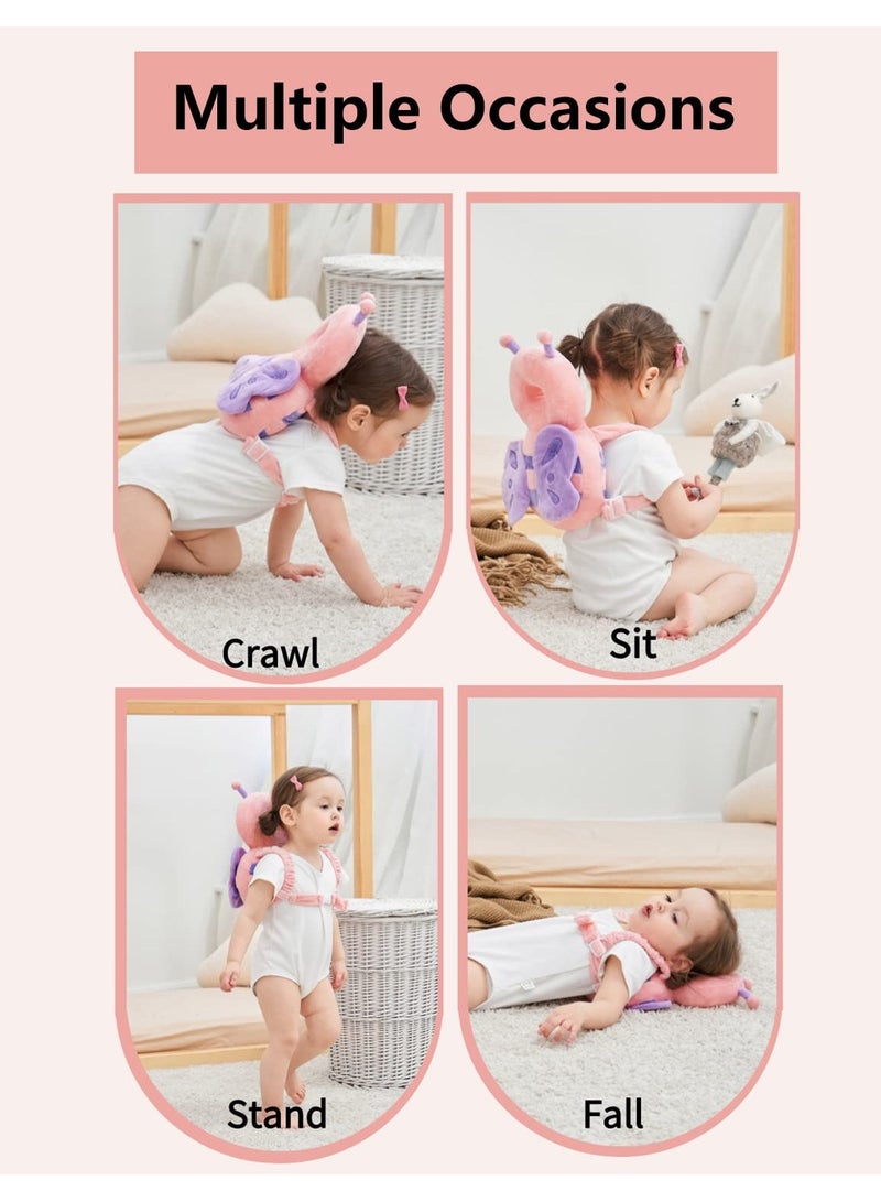 Toddler Baby Protection Backpack Cushion Wear, Adjustable Toddler Baby Walking Head Protection Safety Pads, Prevent Injured, Suitable age 6-24 Months (Pink Butterfly)