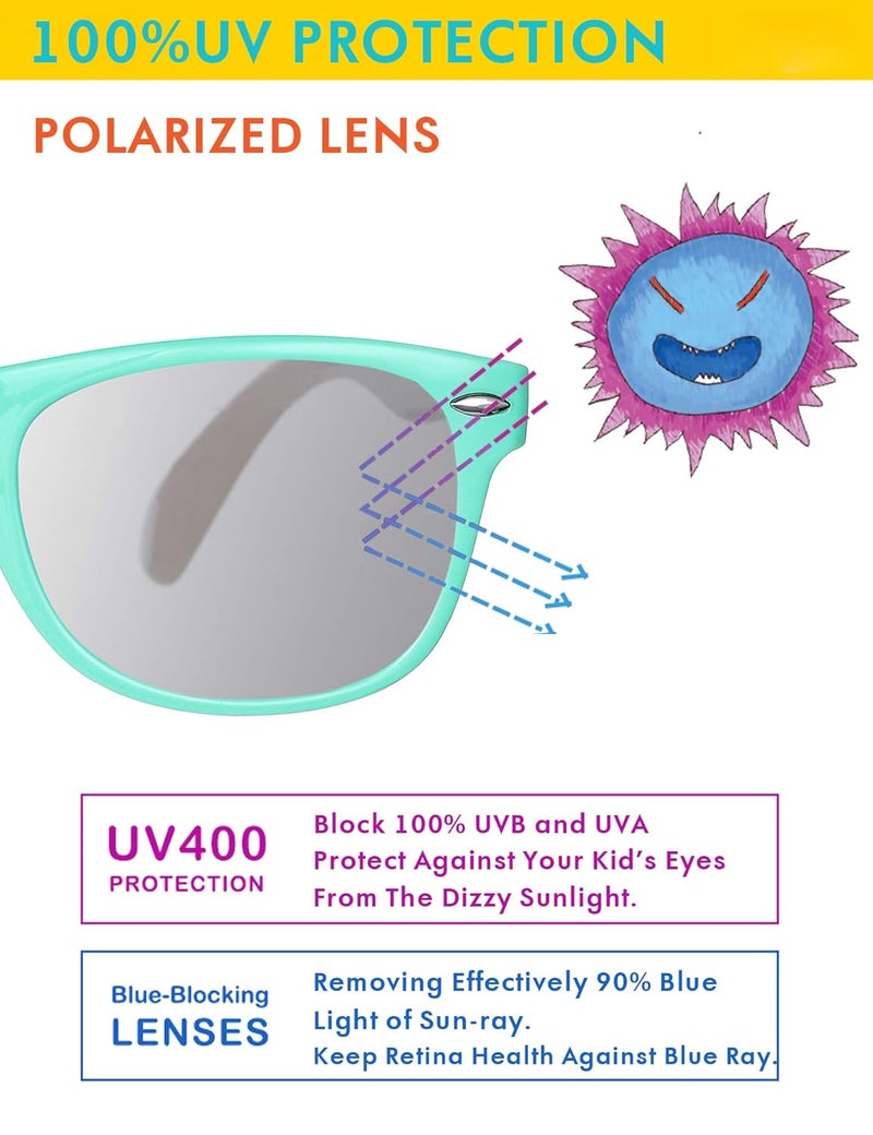 ROSSINI نظارات شمسية مرنة للأطفال من ROCF ROSSINI، قطعتين غير قابلة للكسر، نظارات شمسية للأطفال من عمر 2-8 سنوات، مع علبة - Image 5