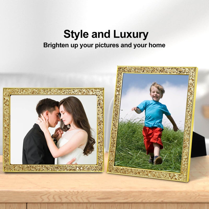 HIKWADERY 8x10 Picture Frame Glitter  Gold Bling 8 by 10 Photo Frames with HD Real Glass  for Wall or Tabletop Display (8 x 10  Gold) - Image 4