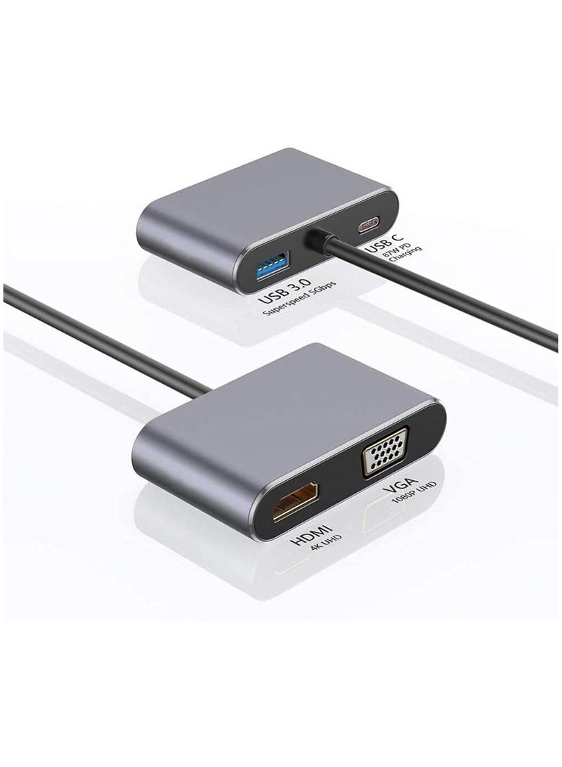 Digipace 4-in-1 Type C Adapter Hub, USB C to HDMI VGA Adapter, XVZ 4-in-1 USB C Hub with 4K HDMI, 1080P VGA, USB 3.0, USB C PD Charging, Compatible with Nintendo Switch, for Samsung, for MacBook Air, XPS  - Image 2