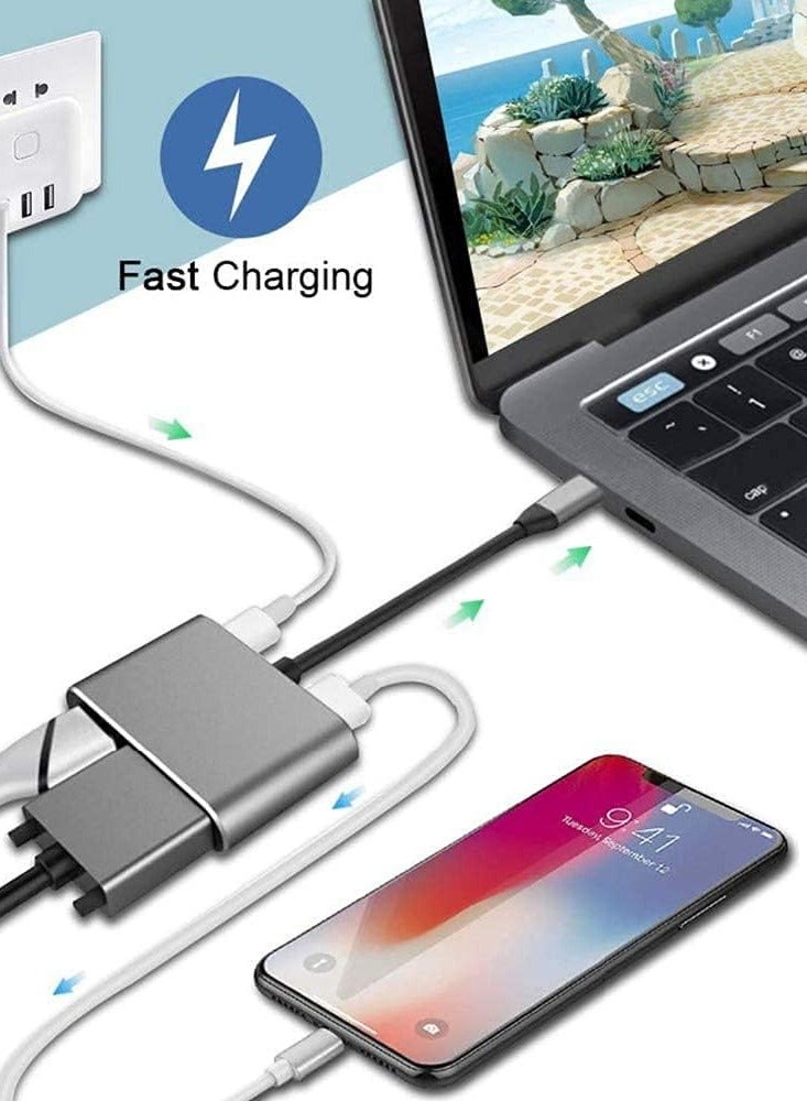 Digipace 4-in-1 Type C Adapter Hub, USB C to HDMI VGA Adapter, XVZ 4-in-1 USB C Hub with 4K HDMI, 1080P VGA, USB 3.0, USB C PD Charging, Compatible with Nintendo Switch, for Samsung, for MacBook Air, XPS  - Image 5