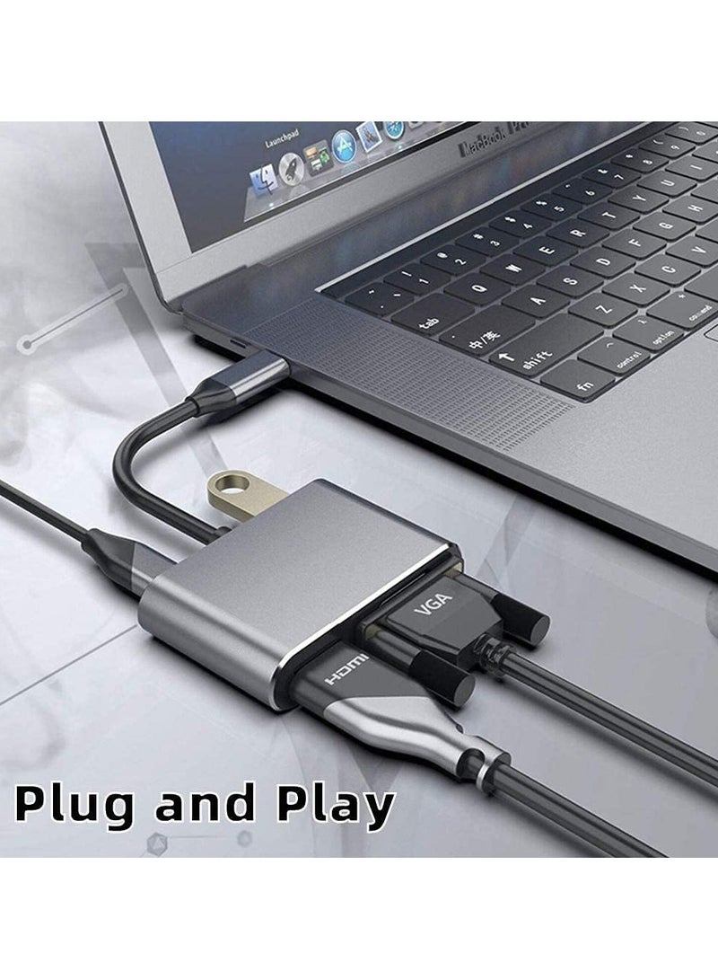 Digipace 4-in-1 Type C Adapter Hub, USB C to HDMI VGA Adapter, XVZ 4-in-1 USB C Hub with 4K HDMI, 1080P VGA, USB 3.0, USB C PD Charging, Compatible with Nintendo Switch, for Samsung, for MacBook Air, XPS  - Image 3