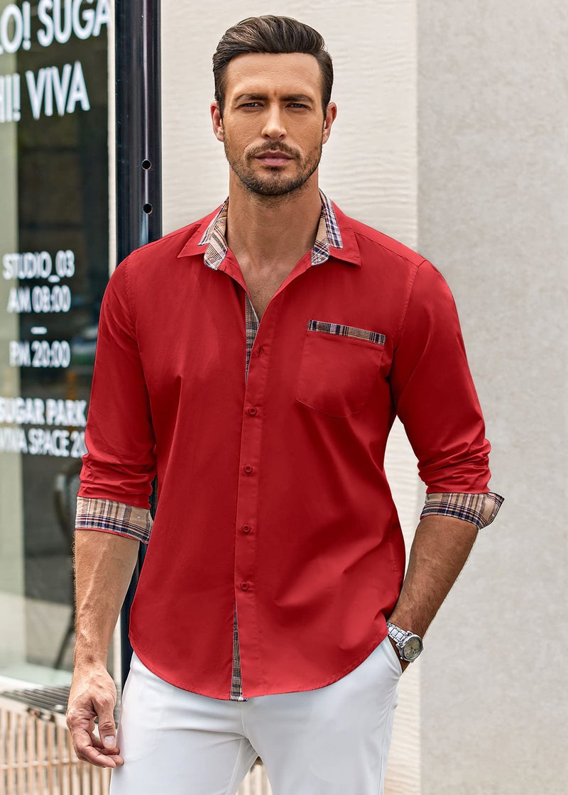 COOFANDY Men's Long Sleeve Dress Shirts Casual Stylish Button Up Shirts Red XX-Large - Image 3