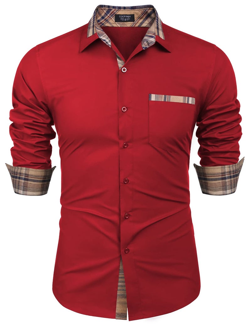 COOFANDY Men's Long Sleeve Dress Shirts Casual Stylish Button Up Shirts Red XX-Large - Image 1