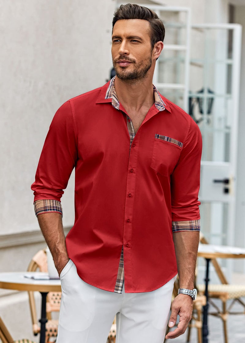 COOFANDY Men's Long Sleeve Dress Shirts Casual Stylish Button Up Shirts Red XX-Large - Image 2