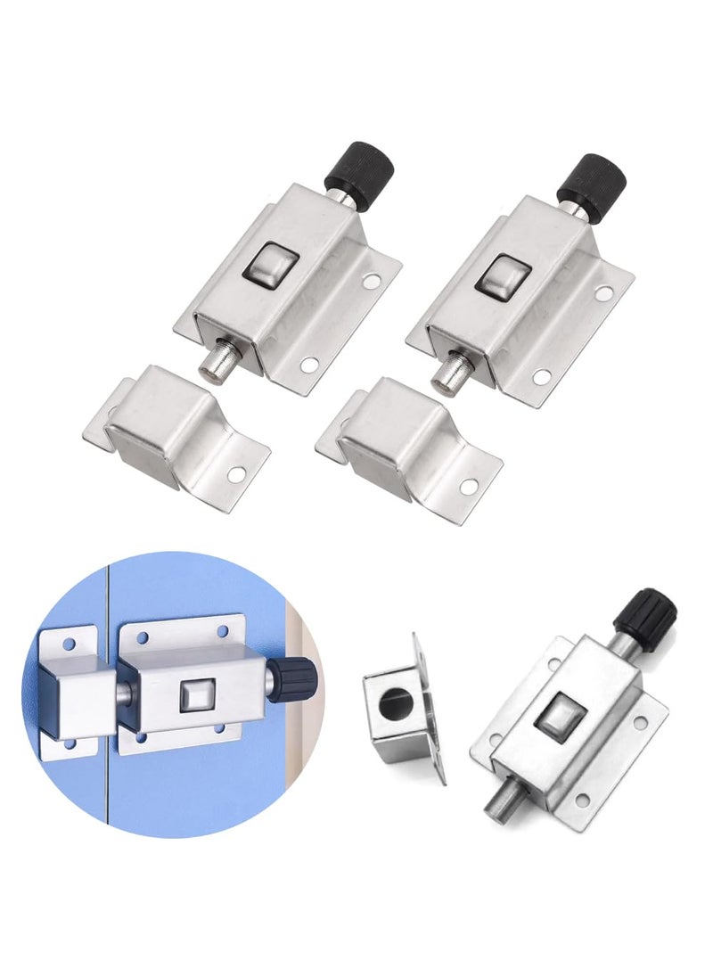 Prostuff.in Prostuffin High Quality AntiTheft Door Bolt Locks Latch 3 Inch Long Stainless Steel Spring Door Latch with Button Slide Lock for Security Hotel Office Home Cabinet 2 Pcs Silver Color  - Image 1