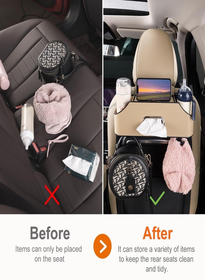 Sancaral Car Seat Organizer - Cup Holders, car Tissue Holder, and Hooks to Keep Your Backseat Neat! (Beige) - Image 2