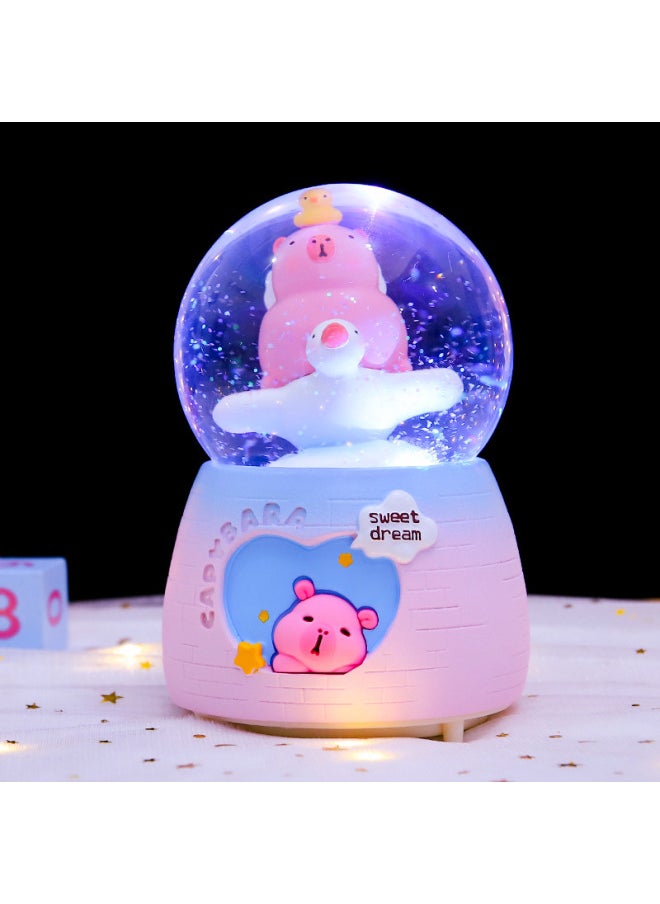 Generic - Shake Sound Explosions Capybara Capibala Crystal Ball Ornaments Turn Snow Glowing Bright Music Box A Generation Of Hair-Color:2337 Castle-Size:N Large Size 100 Internal Rotation + Falling Snow + Light + Music - Image 1