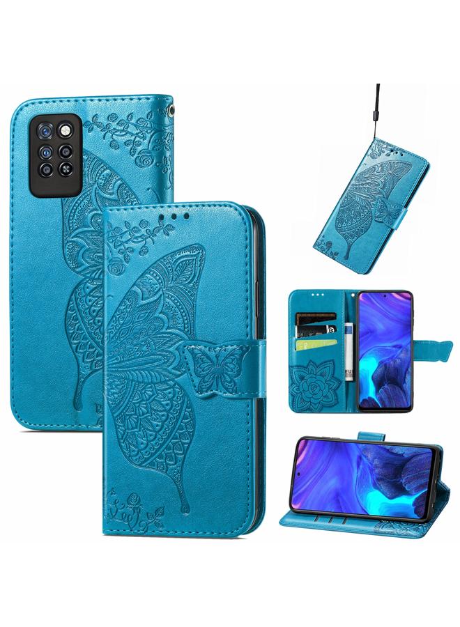 اس-توب جراب لهاتف Infinix Note 10 Pro، جراب جلدي أفقي منقوش عليه زهرة حب الفراشة مع حامل وفتحات للبطاقات ومحفظة وحبل تعليق - Image 1