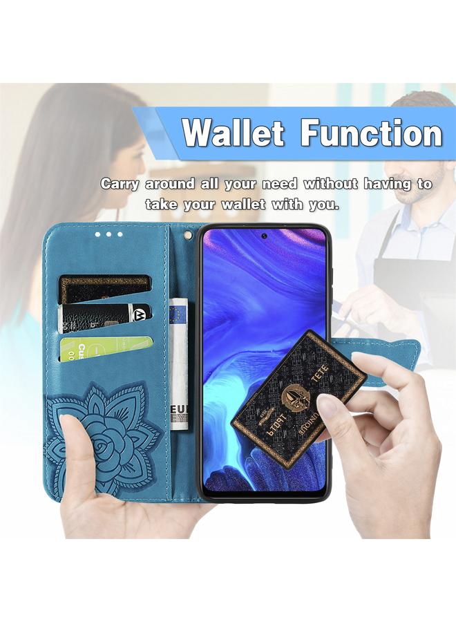 اس-توب جراب لهاتف Infinix Note 10 Pro، جراب جلدي أفقي منقوش عليه زهرة حب الفراشة مع حامل وفتحات للبطاقات ومحفظة وحبل تعليق - Image 4