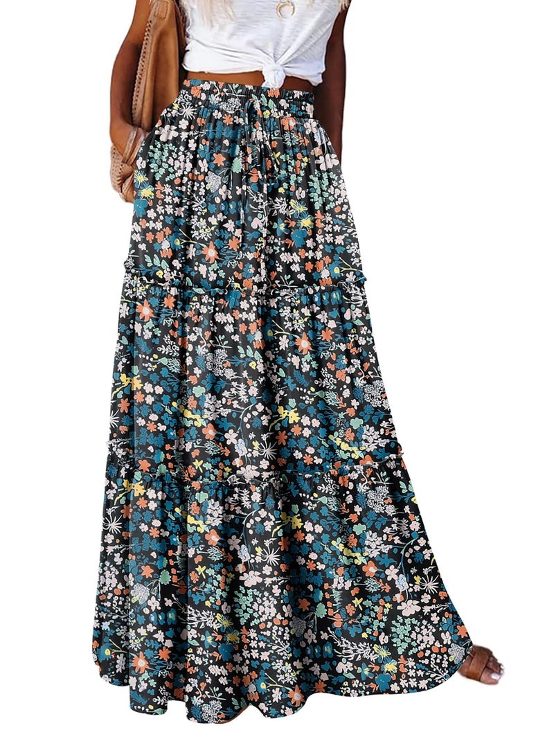 onlypuff Maxi Skirt for Women Boho Western Skirts High Waist Long Skirt with Pockets Fall Festival Outfits Clothing FloralPrint XL - Image 4
