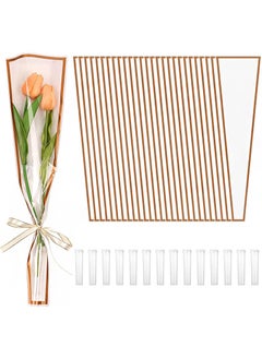 Aikanbo 50 Pcs Single Rose Sleeve with 15 Pcs Floral Water Tubes for Bouquets, Single Flower Sleeve Flower Wrapping Bags Flower Water Tubes for Mother's Day Graduation Party(White with gold edge)  - Image 1