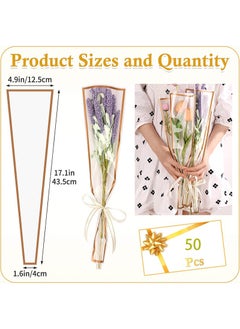 Aikanbo 50 Pcs Single Rose Sleeve with 15 Pcs Floral Water Tubes for Bouquets, Single Flower Sleeve Flower Wrapping Bags Flower Water Tubes for Mother's Day Graduation Party(White with gold edge)  - Image 3