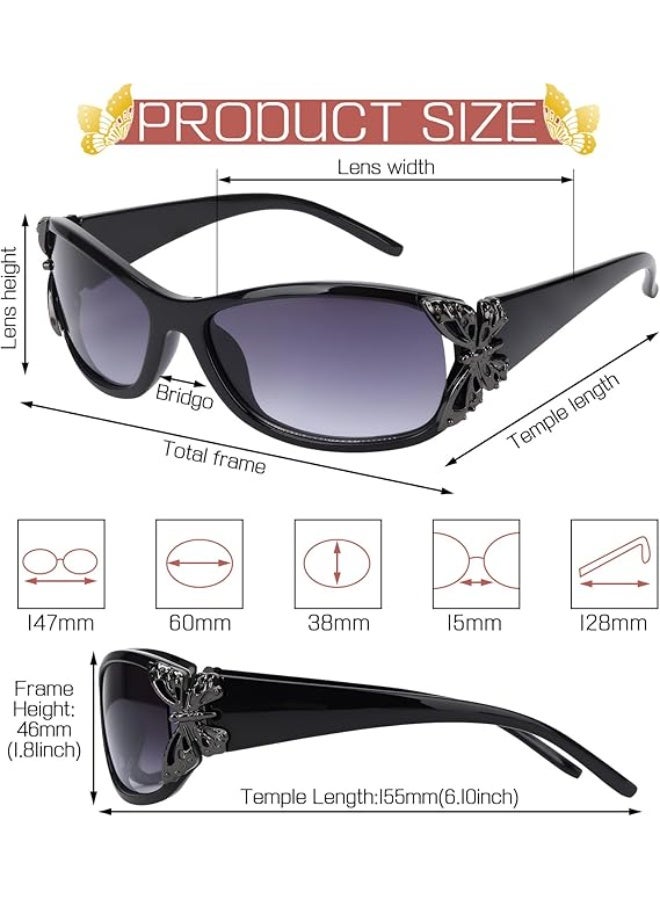 3 Pairs Y2K Sunglasses for Women, Fashion Wrap Around Butterfly Design Sun Glasses with UV400 Protection - Image 5