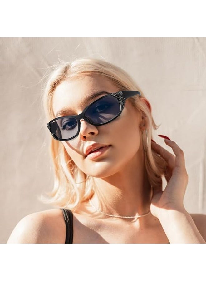 3 Pairs Y2K Sunglasses for Women, Fashion Wrap Around Butterfly Design Sun Glasses with UV400 Protection - Image 3