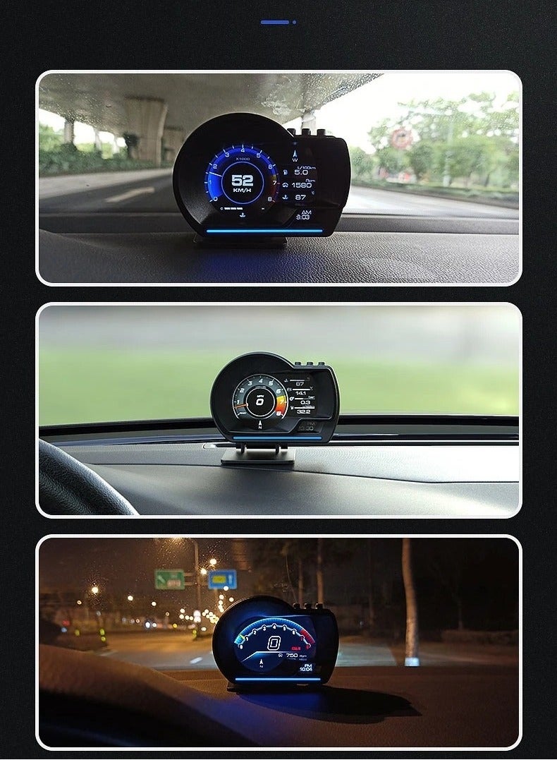 Generic Car HUD Head Up Display P6, OBD Gauge Display+GPS Speedometer Dual System Smart Gauge Display, speed alarm, water temperature alarm, Works Great for Most Cars  - Image 4