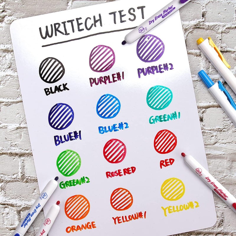 WRITECH Retractable Dry Erase Markers: Fine Tip Assorted Colors Low Odor Multi Colored Set Refillable Clickable Multicolor Thin Point Whiteboard Marker Bulk 12ct No Bleed Smear - Image 3