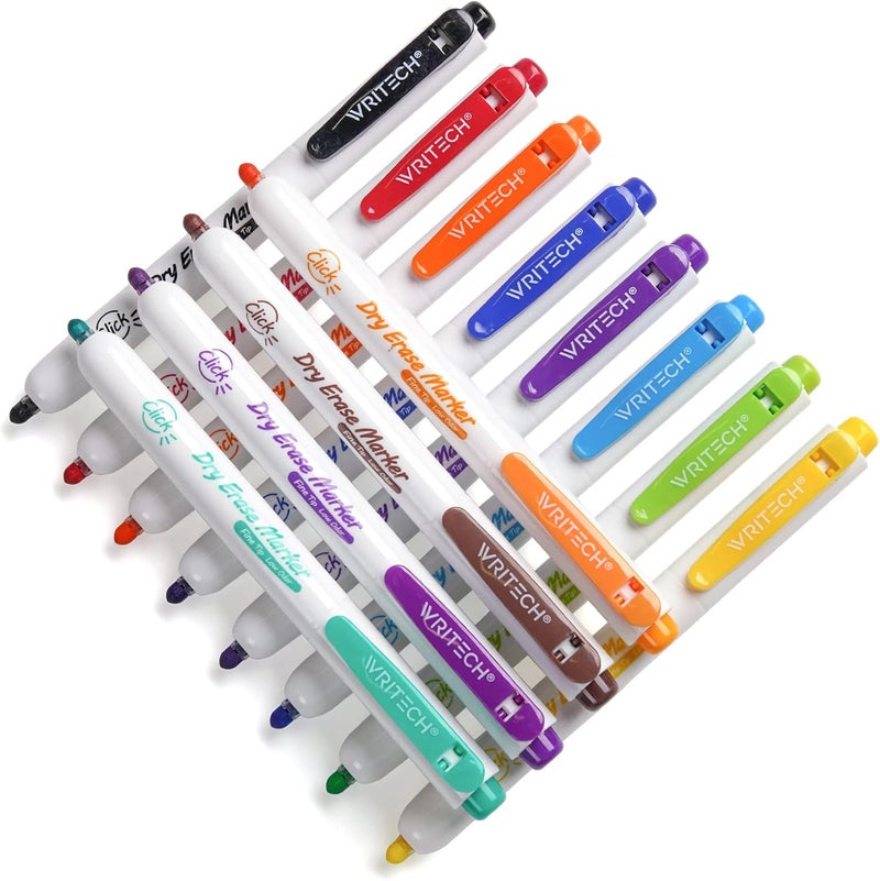 WRITECH Retractable Dry Erase Markers: Fine Tip Assorted Colors Low Odor Multi Colored Set Refillable Clickable Multicolor Thin Point Whiteboard Marker Bulk 12ct No Bleed Smear - Image 1