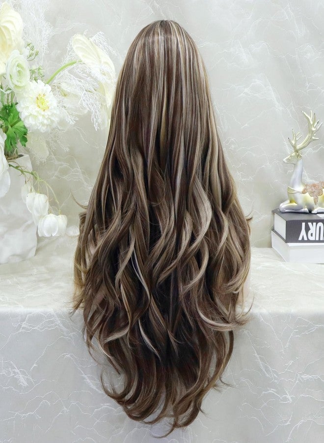 IMSTYLE 13x4 Synthetic Lace Front Aneisa Sunkiss Brown and Blonde Highlight Free Part Lace Front Synthetic Natural Hairline Long Wavy 24 Inches Wig (Aneisa Sunkiss Brown and Blonde) - Image 3