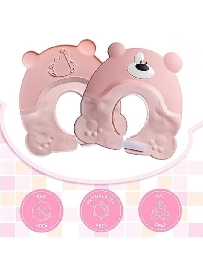 Adjustable Silicone Shampoo Cap, Soft Waterproof Shampoo Cap with Earmuffs, Protective Shower Cap for Hair Washing, Keeps Water Out of Eyes During Bath Time (Pink) - Image 4