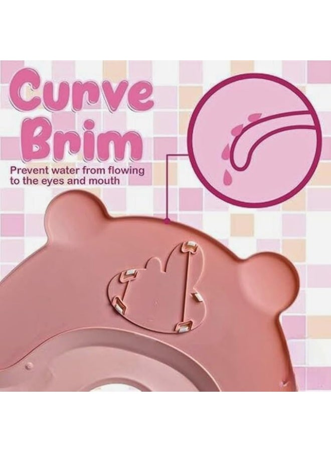 Adjustable Silicone Shampoo Cap, Soft Waterproof Shampoo Cap with Earmuffs, Protective Shower Cap for Hair Washing, Keeps Water Out of Eyes During Bath Time (Pink) - Image 2