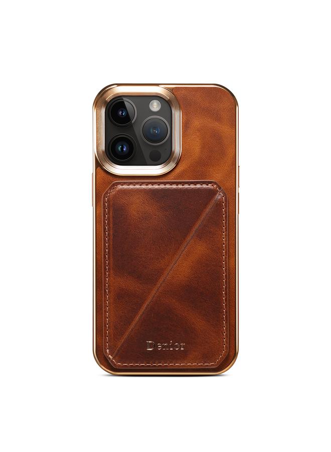 Denior Case For iPhone 13 Pro Oil Wax Leather Electroplating Card Slot Holder Phone Case - Image 2