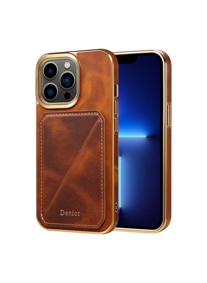 Denior Case For iPhone 13 Pro Oil Wax Leather Electroplating Card Slot Holder Phone Case - Image 1