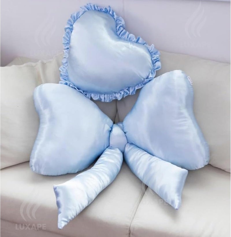 Luxape Bow Pillow - Big Bow Throw Pillow - Bow Shaped Pillow - Silky Satin - Coquette Decor - Bow Room Decor - Blue Bow Pillow - Bow Nursery Decor - Blue Room Decor (Baby Blue) - Image 3