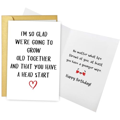 Obbyidk Funny Grow Old Birthday Card for Husband, Humor Older Husband Birthday Card from Wife, Going to Grow Old Together and That You Have A Head Start - Image 1