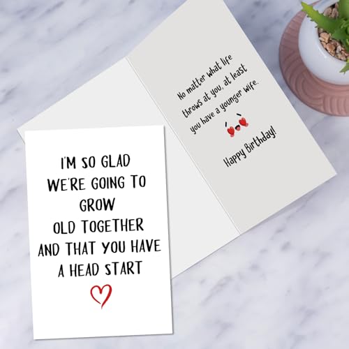 Obbyidk Funny Grow Old Birthday Card for Husband, Humor Older Husband Birthday Card from Wife, Going to Grow Old Together and That You Have A Head Start - Image 5