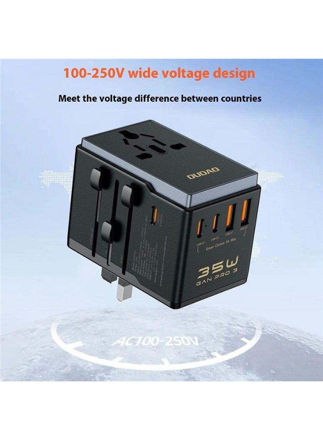 دوداو شاحن السفر العالمي DUDAO A35Pro A35Pro محول شحن سريع GaN بقوة 35 وات مع منفذي USB و3 منافذ Type-C - Image 5