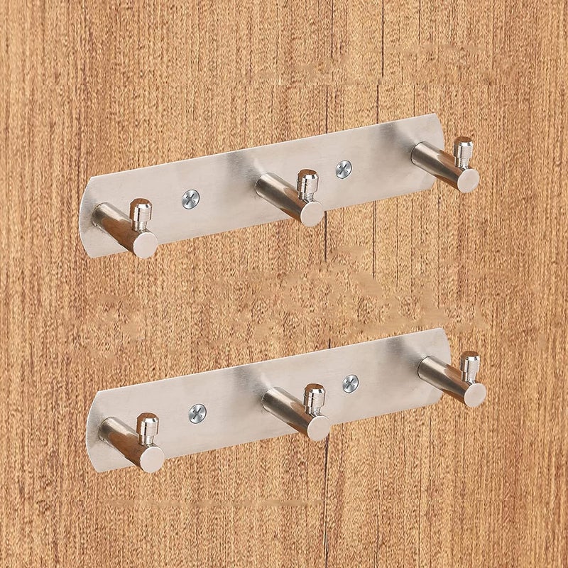 FORTUNE Premium Hook PlateHook Patti Stainless Steel Coat Bath Towel Hook Hanger Rail Bar 3 Hook Pack of 2 - Image 1
