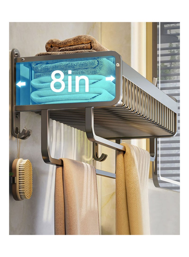 SYOSI Towel Racks for Bathroom, 23 Inches Bathroom Shelves, Shower Shelf with 2 Towel Bar, Towel Holder with Hooks for Bath Wall Mounted, Bathroom Towel Organizer Storage for Towels (Black) - Image 4