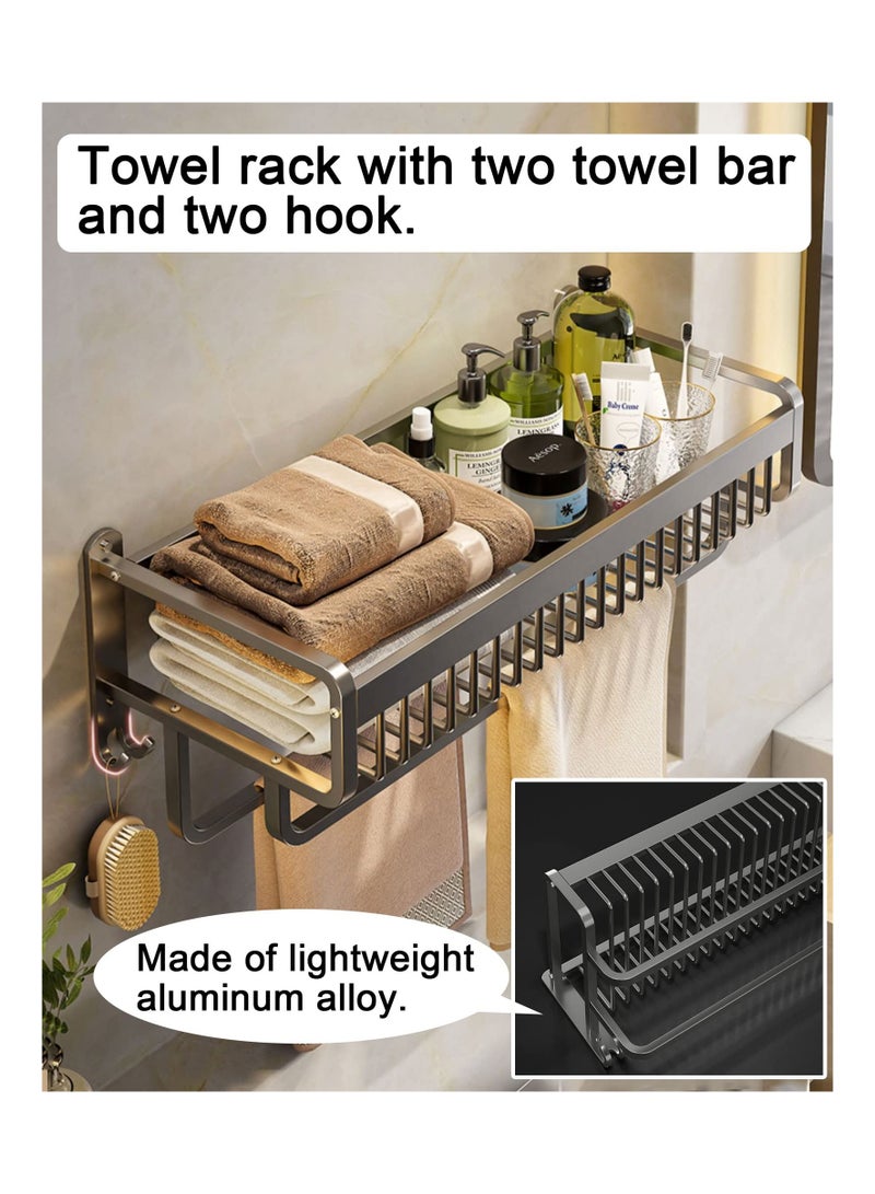 SYOSI Towel Racks for Bathroom, 23 Inches Bathroom Shelves, Shower Shelf with 2 Towel Bar, Towel Holder with Hooks for Bath Wall Mounted, Bathroom Towel Organizer Storage for Towels (Black) - Image 5
