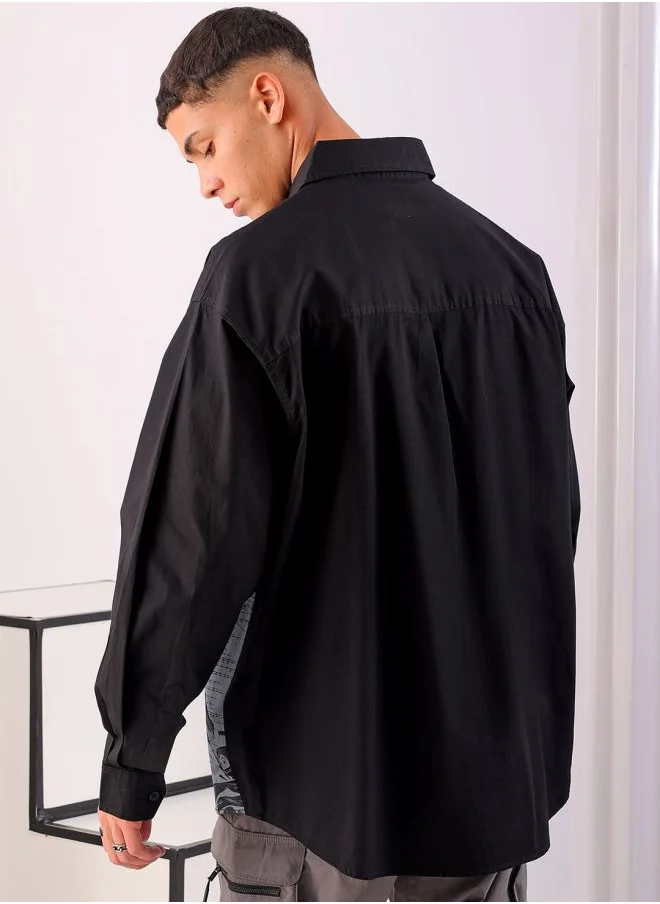 The Indian Garage Co Men Oversized Graphic Print Full Sleeves Cutaway Collar Street Wear Shirt