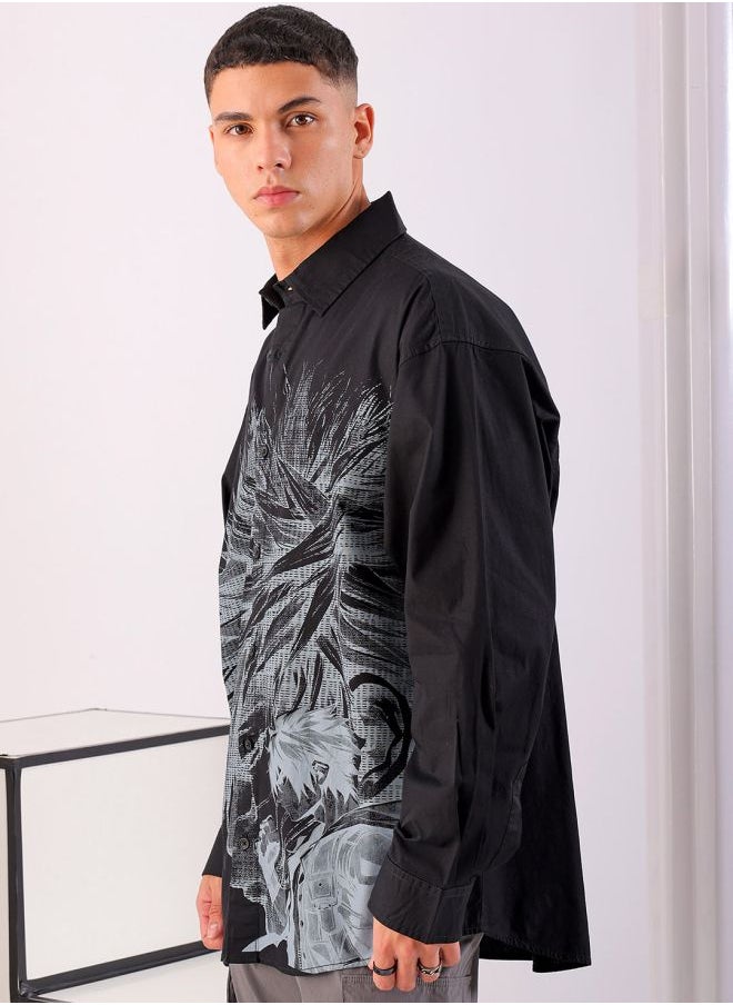 The Indian Garage Co Men Oversized Graphic Print Full Sleeves Cutaway Collar Street Wear Shirt  - Image 3