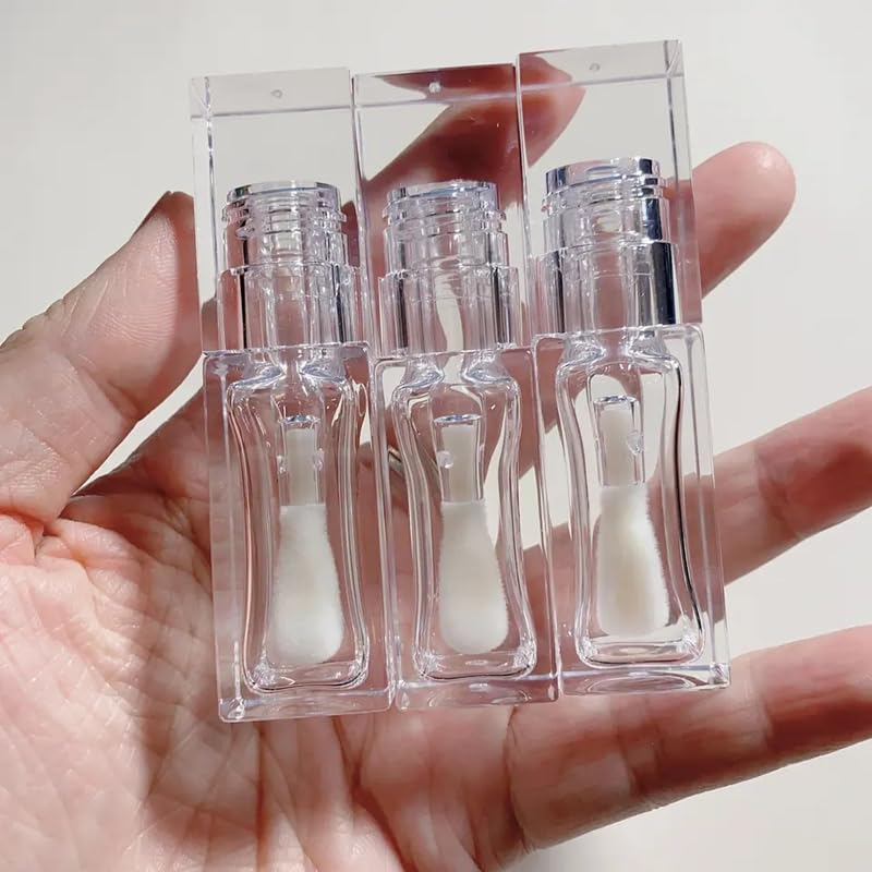 Refillable Square Lip Gloss Tubes,3 pieces â€“ Clear Empty Containers with Brush â€“ 6ml Cosmetic Bottles for DIY Lip Gloss