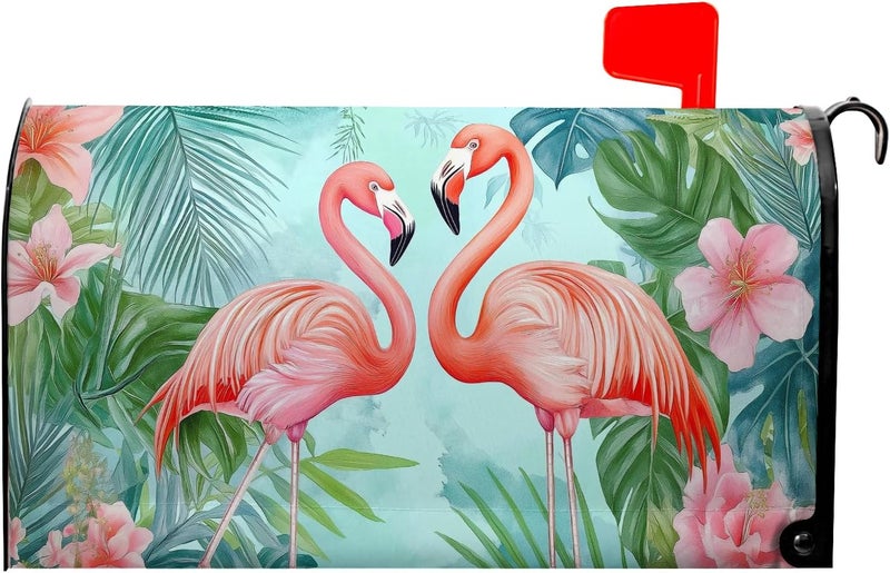 Farg Summer Flamingos Mailbox Covers Magnetic Tropical Palm Mailbox Cover Standard Size 21 x 18 Inch Beach Floral Mail Box Wraps for Farmhouse Garden Yard Decor - Image 1