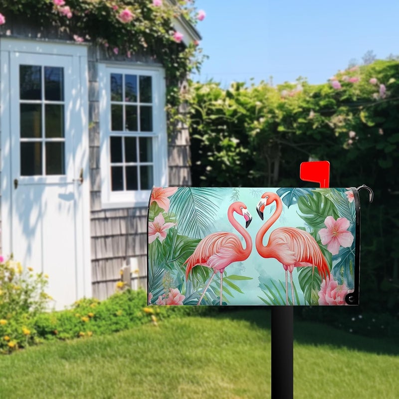 Farg Summer Flamingos Mailbox Covers Magnetic Tropical Palm Mailbox Cover Standard Size 21 x 18 Inch Beach Floral Mail Box Wraps for Farmhouse Garden Yard Decor - Image 2
