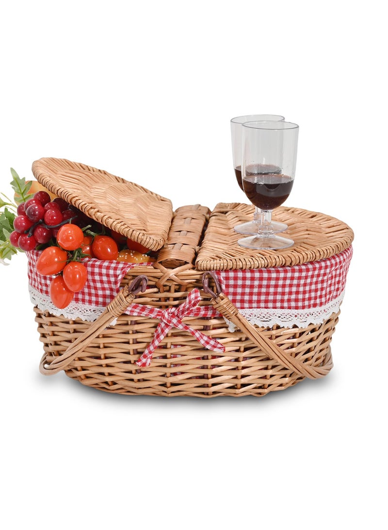 زيريفام zerifam نزهة سلال - الخوص سلال نزهة مع مقابض ، ومن ناحية المنسوجة سلال التخييم مع غطاء ، سلال التخزين في الهواء الطلق التخييم الأطراف ، الشواء ، والفواكه والوجبات الخفيفة . ( شبكة القماش الأحمر ) - Image 5