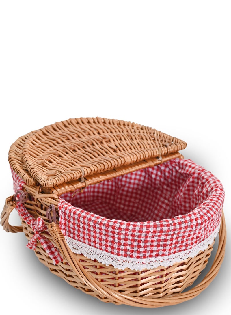 زيريفام zerifam نزهة سلال - الخوص سلال نزهة مع مقابض ، ومن ناحية المنسوجة سلال التخييم مع غطاء ، سلال التخزين في الهواء الطلق التخييم الأطراف ، الشواء ، والفواكه والوجبات الخفيفة . ( شبكة القماش الأحمر ) - Image 2