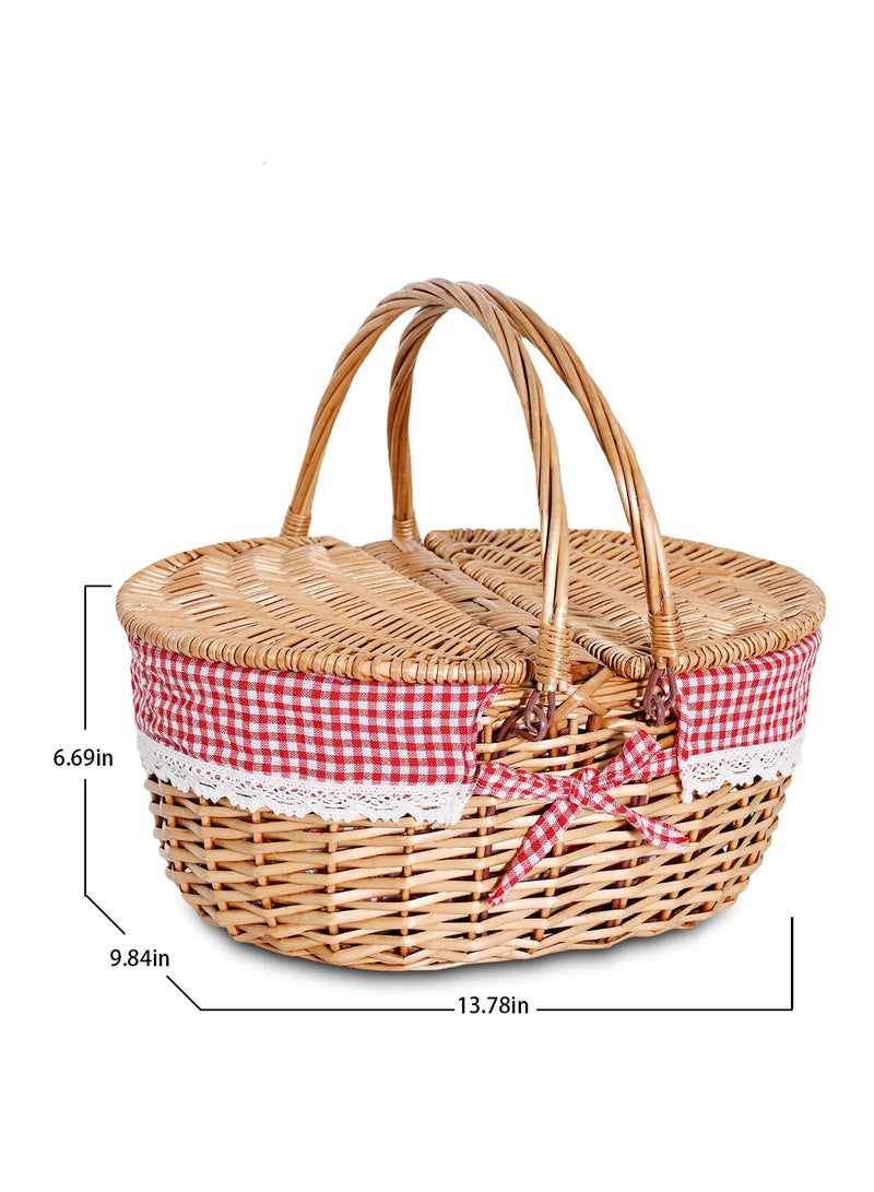 زيريفام zerifam نزهة سلال - الخوص سلال نزهة مع مقابض ، ومن ناحية المنسوجة سلال التخييم مع غطاء ، سلال التخزين في الهواء الطلق التخييم الأطراف ، الشواء ، والفواكه والوجبات الخفيفة . ( شبكة القماش الأحمر ) - Image 3