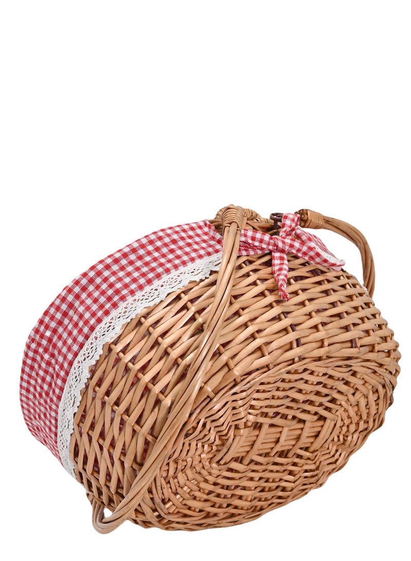 زيريفام zerifam نزهة سلال - الخوص سلال نزهة مع مقابض ، ومن ناحية المنسوجة سلال التخييم مع غطاء ، سلال التخزين في الهواء الطلق التخييم الأطراف ، الشواء ، والفواكه والوجبات الخفيفة . ( شبكة القماش الأحمر ) - Image 4