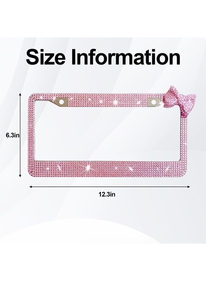 Wanheart Bling License Plate Frame for Women, Premium Stainless Steel Rhinestone License Plate Holder,Handmade Glitter Crystal Diamond Girl Lincense Plate Tag Cover (Pink + Pink Bow) - Image 2