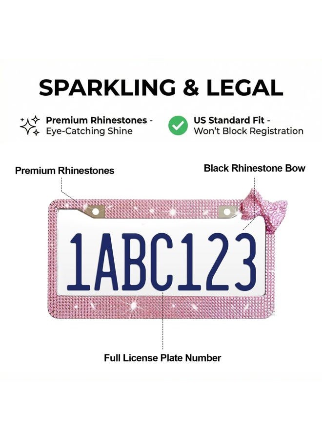 Wanheart Bling License Plate Frame for Women, Premium Stainless Steel Rhinestone License Plate Holder,Handmade Glitter Crystal Diamond Girl Lincense Plate Tag Cover (Pink + Pink Bow) - Image 5