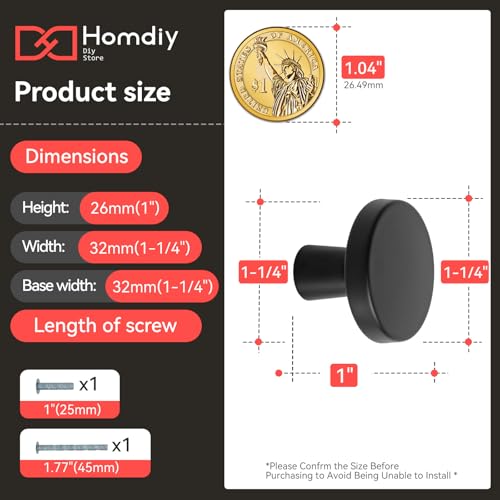 homdiy 25 Pack Black Cabinet Knobs Round Matte Kitchen Handles Zinc Alloy Metal Hardware for Dresser Drawer Desk Cupboard - Image 2