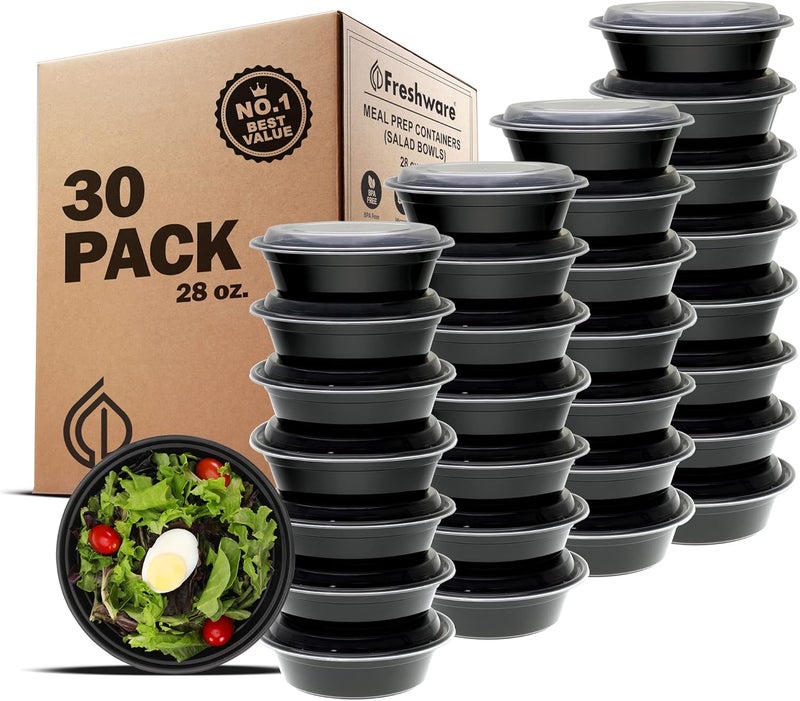 Freshware حاويات تحضير الوجبات من فريش وير مع أغطية - 30 حزمة حاويات تخزين الطعام صندوق بنتو خالية من BPA قابلة للتكديس آمنة في الميكروويف وغسالة الصحون والفريزر 28 أونصة - Image 1