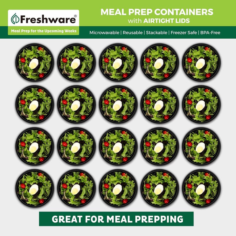 Freshware حاويات تحضير الوجبات من فريش وير مع أغطية - 30 حزمة حاويات تخزين الطعام صندوق بنتو خالية من BPA قابلة للتكديس آمنة في الميكروويف وغسالة الصحون والفريزر 28 أونصة - Image 3