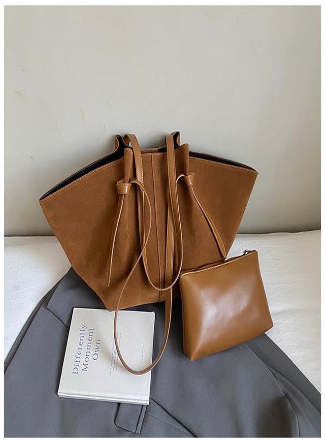Niction Suede Tote Bag for Women Trendy Crossbody Shoulder Purse Satchel Retro Hobo Purses Handbags Top Handle with Wallet, Coffee, One size - Image 3