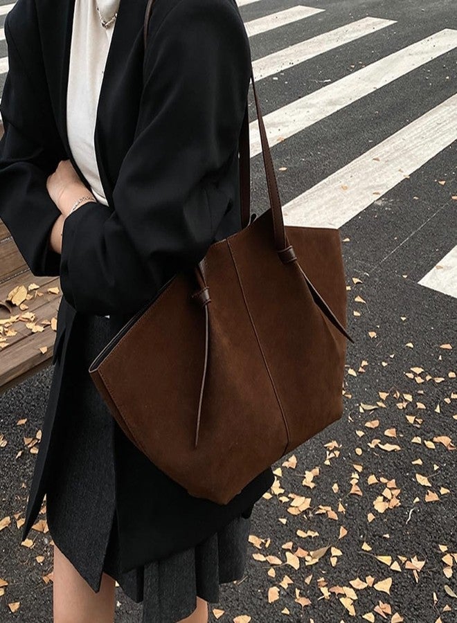Niction Suede Tote Bag for Women Trendy Crossbody Shoulder Purse Satchel Retro Hobo Purses Handbags Top Handle with Wallet, Coffee, One size - Image 2